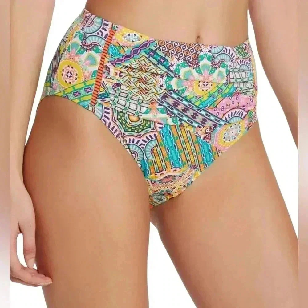 Bleu Rod Beattie High Waist Bikini Bottom Size 6 NWT Multicolor Retro Print